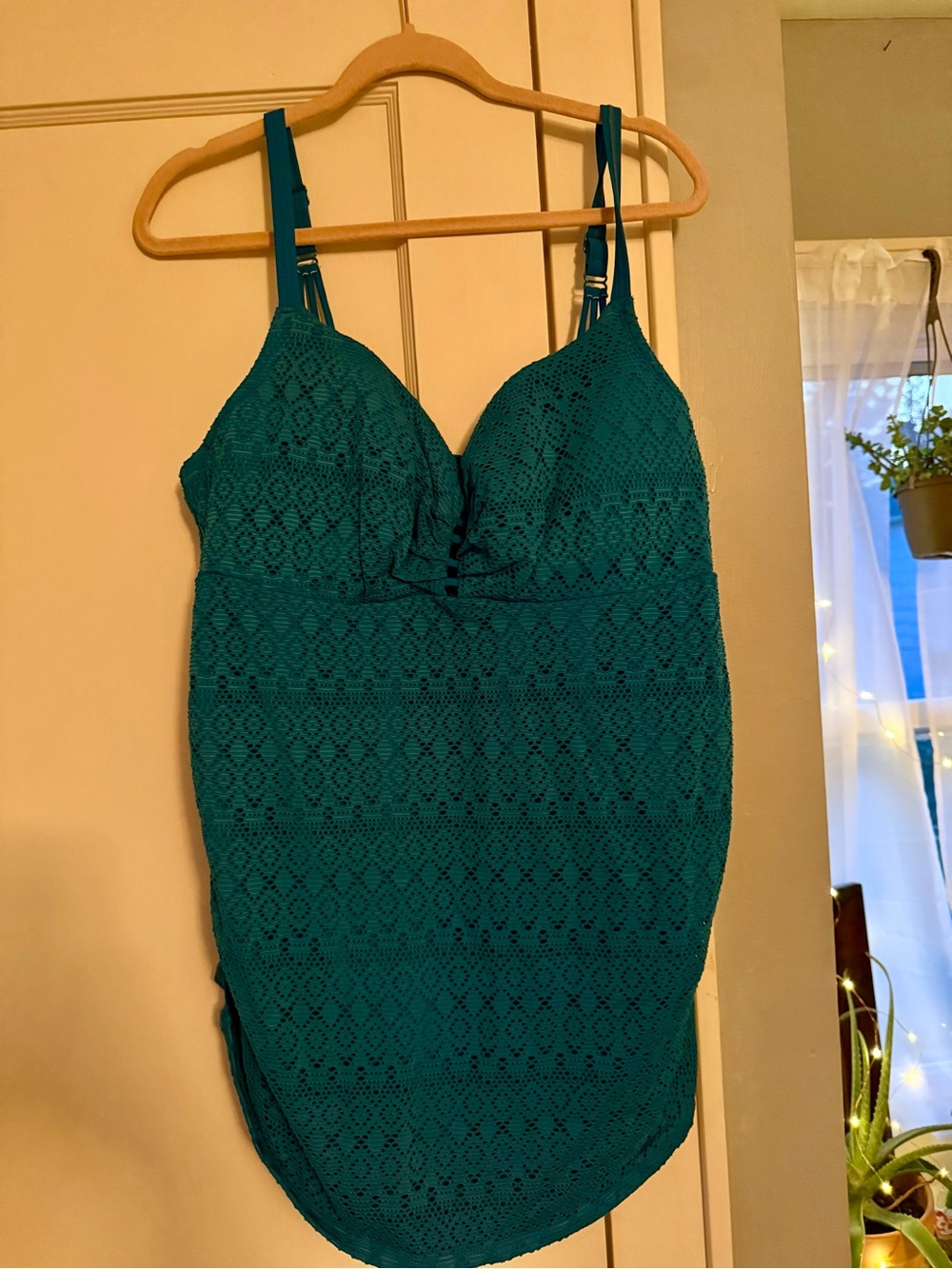 Cacique Teal Crochet Swim Top - Picture 1 of 4